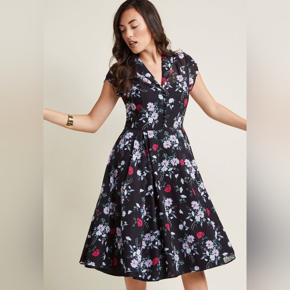 Hell Bunny Vixen Garden Gala Chiffon Dress Medium